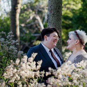 queer nonbinary wedding with bride in sequin caftan